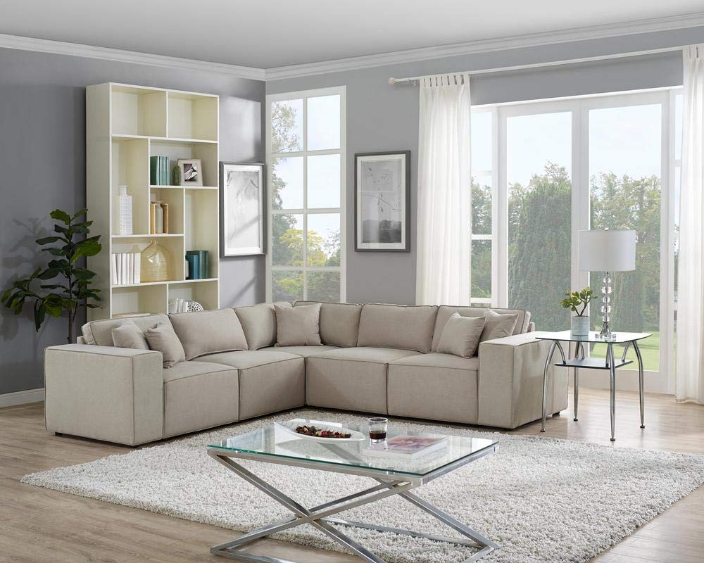 Lilola Home Jenson Modular Sectional Sofa in Beige Linen